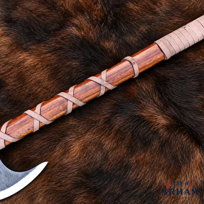 Rosewood Blackraven™ Hand-Forged Viking Axe – Black Carbon Steel & Rosewood Shaft Arham Cutlery