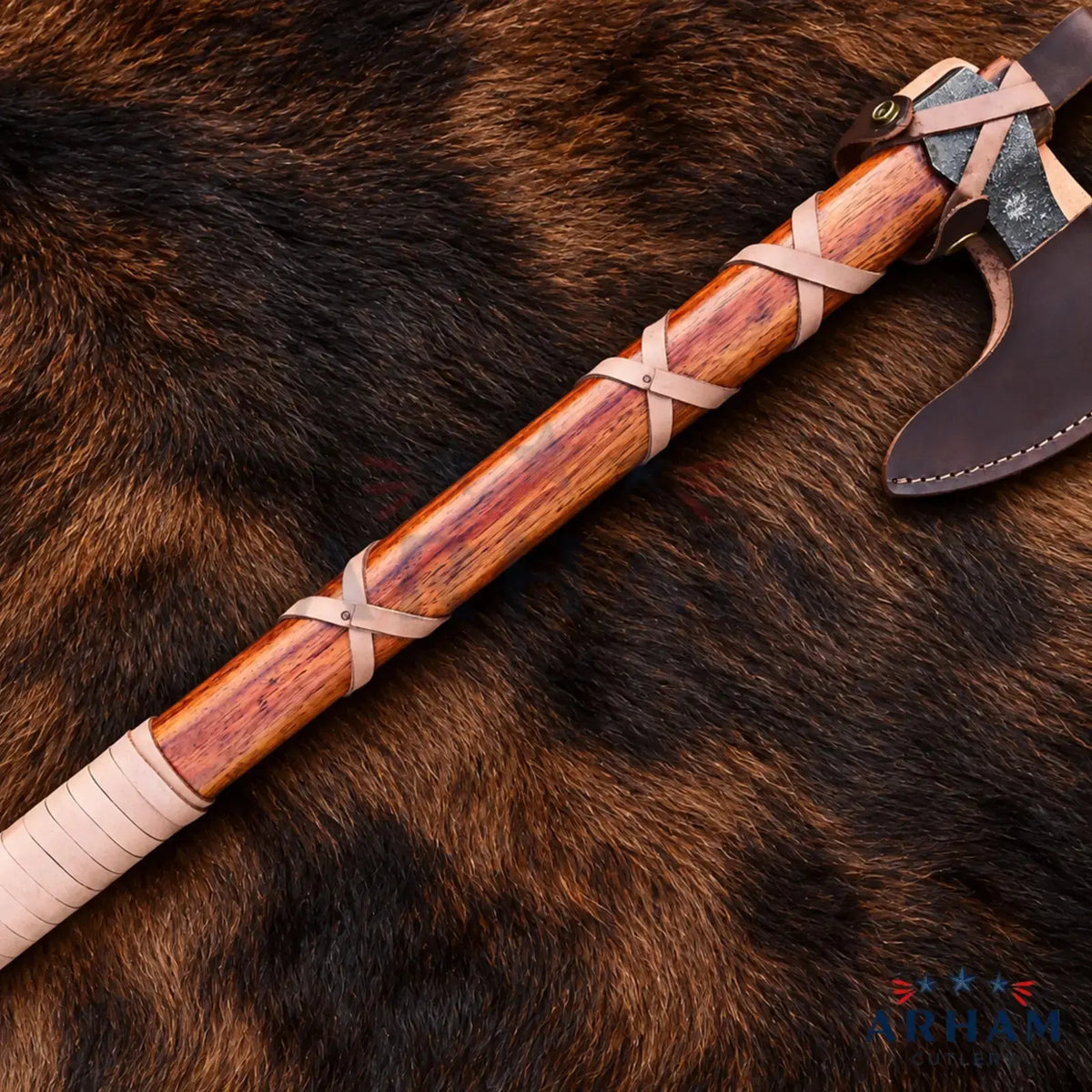 Rosewood Blackraven™ Hand-Forged Viking Axe – Black Carbon Steel & Rosewood Shaft Arham Cutlery