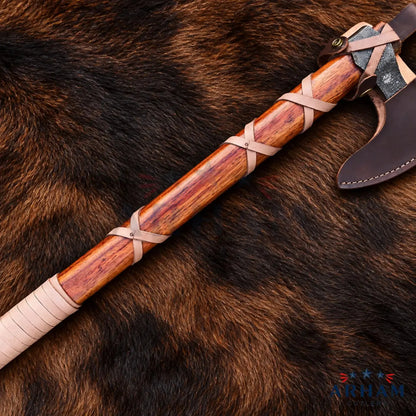 Rosewood Blackraven™ Hand-Forged Viking Axe – Black Carbon Steel & Rosewood Shaft Arham Cutlery
