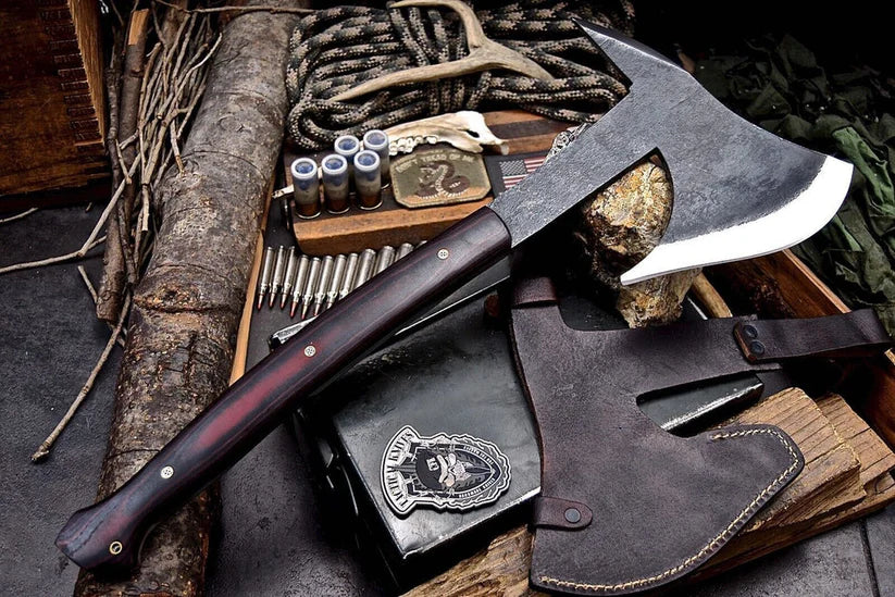 Custom Forged Dane Axe – Premium Viking Survival Hatchet with 52100 Steel Blade & Leather Cover Arham Cutlery