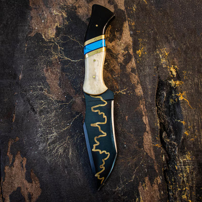 Handmade Viking Hunting Knife with Copper Inlay – Full Tang Stainless Steel Blade, Turquoise & Camel Bone Handle, Leather Sheath - Arham Cutlery
