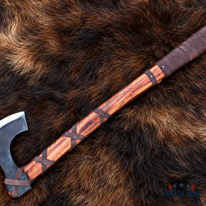 Rosewood Ironcrest Hand-Forged Viking Axe – Carbon Steel & Rosewood Handle Arham Cutlery