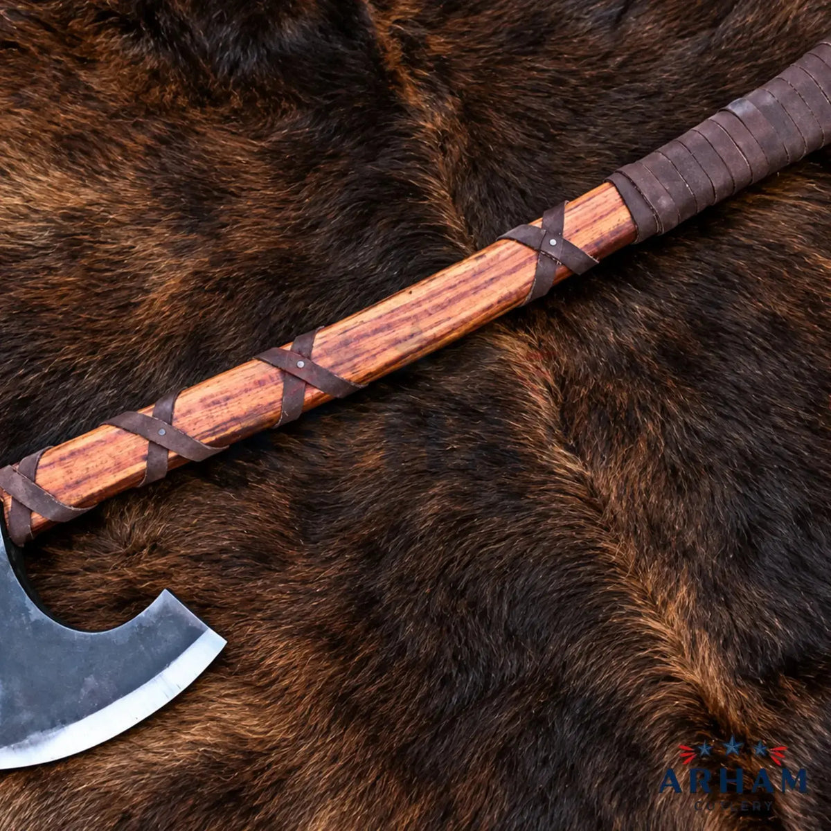 Rosewood Ironcrest Hand-Forged Viking Axe – Carbon Steel & Rosewood Handle Arham Cutlery