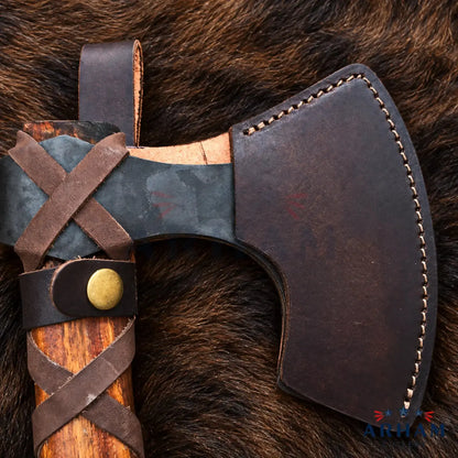 Rosewood Ironcrest Hand-Forged Viking Axe – Carbon Steel & Rosewood Handle Arham Cutlery