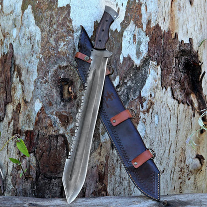 Handmade Viking Machete – 1095 Carbon Steel Blade with Rosewood Handle & Leather Sheath