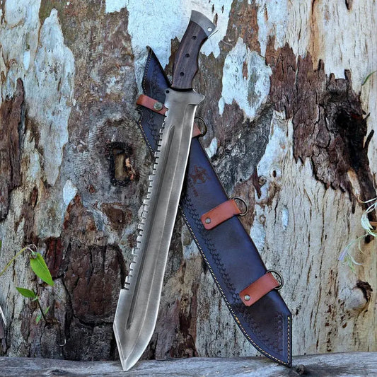 Handmade Viking Machete – 1095 Carbon Steel Blade with Rosewood Handle & Leather Sheath - Arham Cutlery