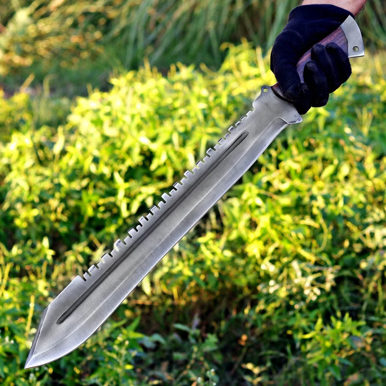 Handmade Viking Machete – 1095 Carbon Steel Blade with Rosewood Handle & Leather Sheath