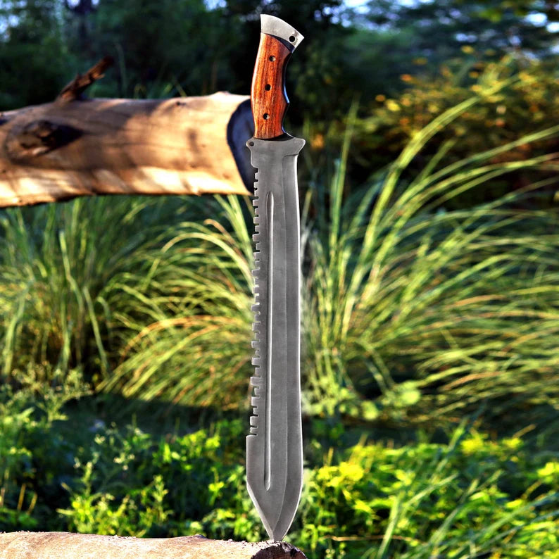 Handmade Viking Machete – 1095 Carbon Steel Blade with Rosewood Handle & Leather Sheath