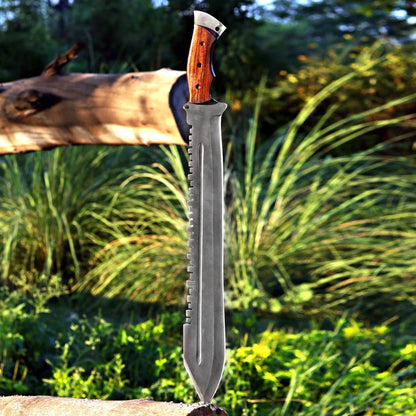 Handmade Viking Machete – 1095 Carbon Steel Blade with Rosewood Handle & Leather Sheath