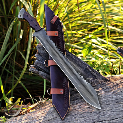Handmade Viking Machete – 1095 Carbon Steel Blade with Rosewood Handle & Leather Sheath