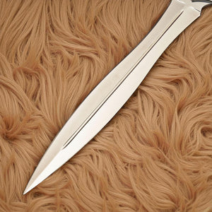 Full view of handmade Viking sword with leather sheath on fur background – Arham Cutlery