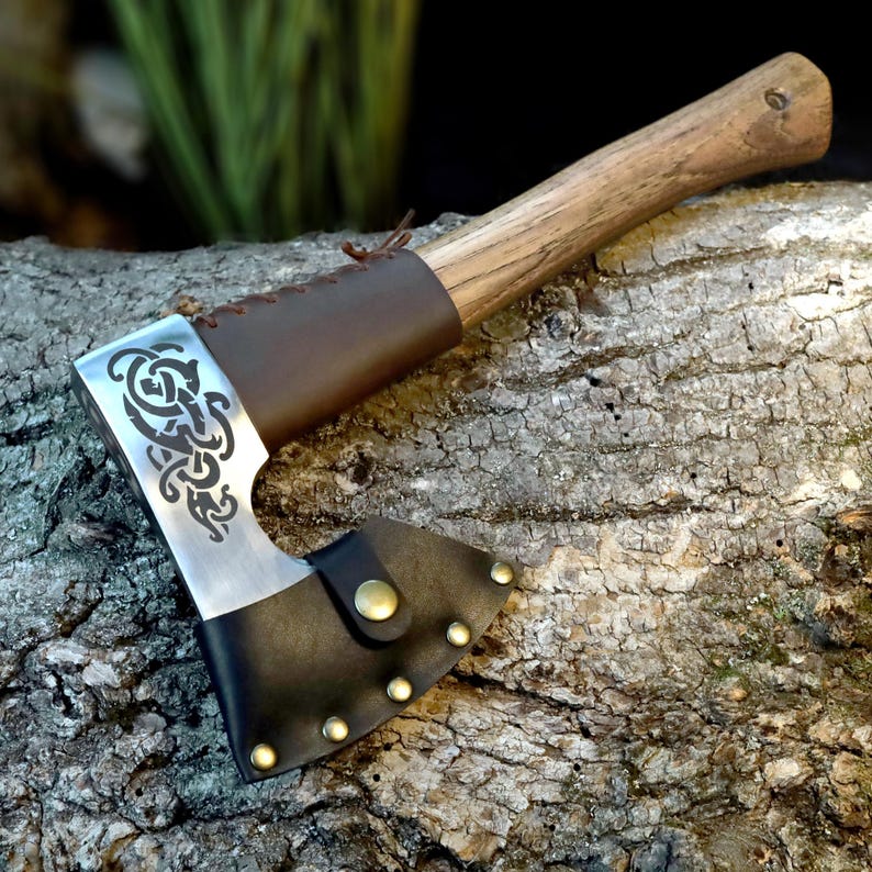 Handmade Viking Woodcraft Hatchet – 1060 Carbon Steel Camp Axe with Ash Wood Handle Arham Cutlery