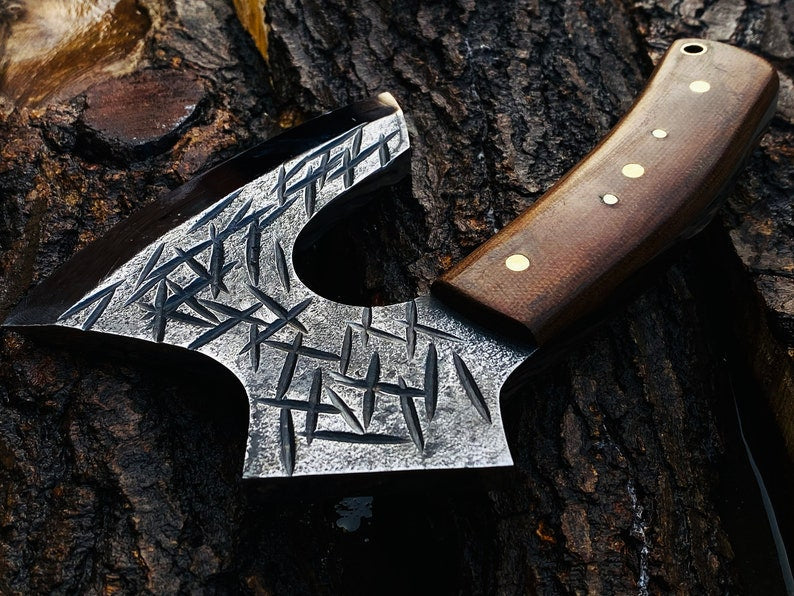 Handmade Spring Steel Camping Axe – Forged Outdoor Hatchet with Hardwood Handle Arham Cutlery