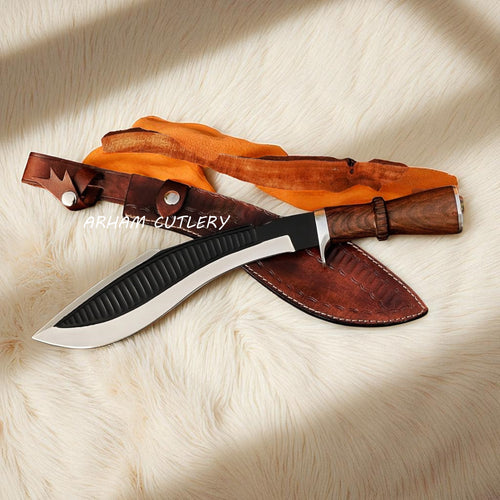 Handcrafted Kukri Machete Knife with Wooden Handle and Leather Sheath – Arham Cutlery