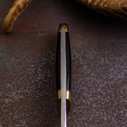 Handmade Hunting Knife with Brass Inlay Blade – Stainless Steel Fixed Blade Knife, Gloss Handle with Leather Sheath - Arham Cutlery