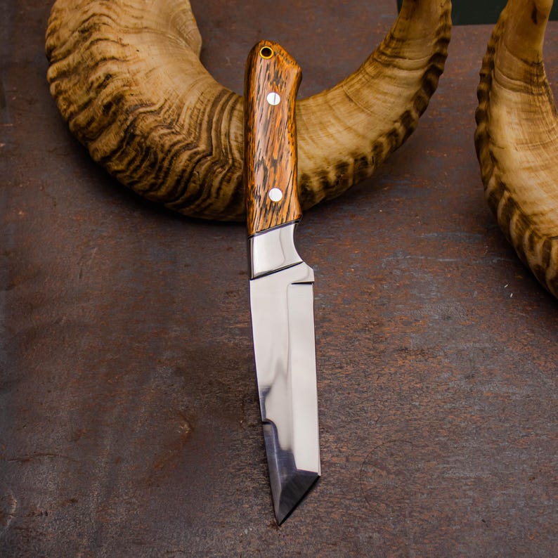 Handmade Hunting Knife with Wenge Wood Handle – High Carbon Steel Blade, Full Tang Outdoor Knife with Leather Sheath - Arham Cutlery