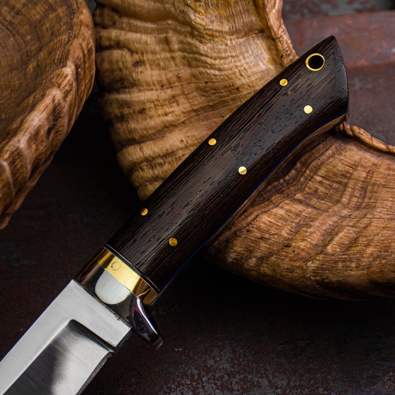 Handmade Stainless Steel Hunting Knife with Wenge Wood Handle – Full Tang Outdoor Knife with Leather Sheath - Arham Cutlery