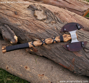 Handmade Carbon Steel Double Headed Axe MATERIAL Ash wood, steel High Carbon | Arham Cutlery