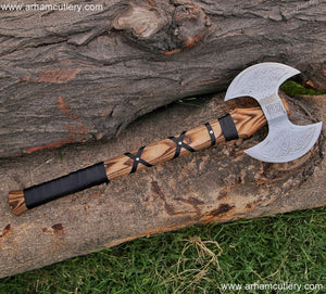 Handmade Carbon Steel Double Headed Axe MATERIAL Ash wood, steel High Carbon | Arham Cutlery