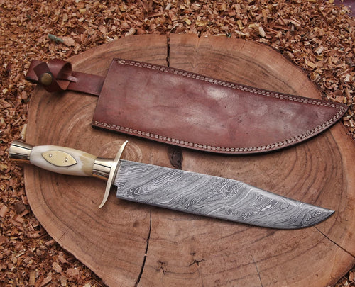 Damascus Bowie Knife | Noah Smith Wick Replica Damascus Steel Knife | Handmade Knife | Hunting Gifts - Arham Cutlery