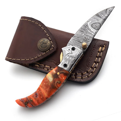 Handmade Damascus Steel Folding Blade Knife (Damascus Steel Blade) - Arham Cutlery
