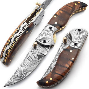 Handmade Damascus Steel Folding Blade Knife (Damascus Steel Blade) - Arham Cutlery