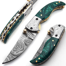 Lade das Bild in den Galerie-Viewer, Handmade Damascus Steel Folding Blade Knife - Arham Cutlery
