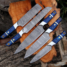 Cargar imagen en el visor de la galería, Custom knife set for Christmas Gift Damascus Steel Kitchen Knfie Set Chef Knife Set 5Pcs Knives Set With Leather Roll Kitchen Knife Set - Arham Cutlery
