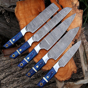 Custom knife set for Christmas Gift Damascus Steel Kitchen Knfie Set Chef Knife Set 5Pcs Knives Set With Leather Roll Kitchen Knife Set - Arham Cutlery