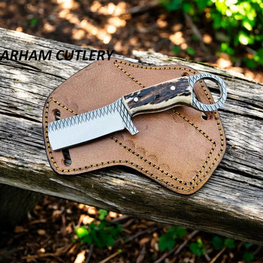 Natural Stag Horn Knife With Farrier Rasp File Blade