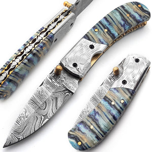 Handmade Damascus Steel Folding Blade Knife (Damascus Steel Blade) - Arham Cutlery