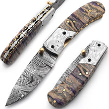 Cargar imagen en el visor de la galería, Handmade Damascus Steel Folding Blade Knife - Arham Cutlery
