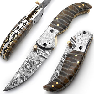 Handmade Damascus Steel Folding Blade Knife (Damascus Steel Blade) - Arham Cutlery