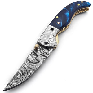 Handmade Damascus Steel Folding Blade Knife (Damascus Steel Blade) - Arham Cutlery