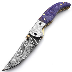 Handmade Damascus Steel Folding Blade Knife - Arham Cutlery