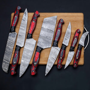 Chef Knives Set 8 Pcs Damascus Steel Blade With Wood Handle Kitchen Knives Set Thanksgiving Gifts - Arham Cutlery