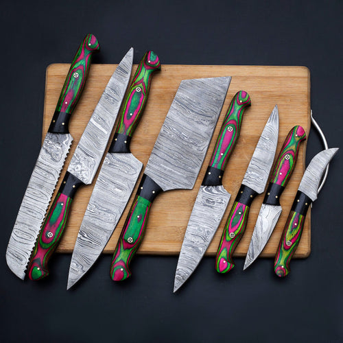 Chef Knives Set 8 Pcs Damascus Steel Blade With Wood Handle Kitchen Knives Set Thanksgiving Gifts - Arham Cutlery