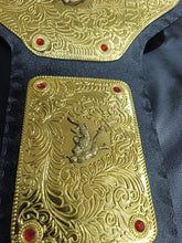 Cargar imagen en el visor de la galería, Big Gold World Heavyweight wrestling Title belt with Ric Flare Name Plate, 2mm Brass plates Adult Size
