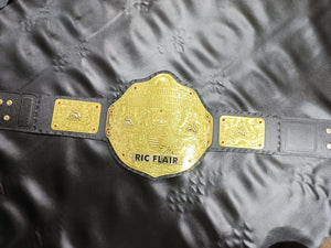 Big Gold World Heavyweight wrestling Title belt with Ric Flare Name Plate, 2mm Brass plates Adult Size