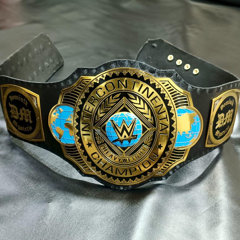 New Intercontinental Heavyweight Wrestling Champion Title Belt, Dominik Mysterio side plate 2mm Metal, Adult Size