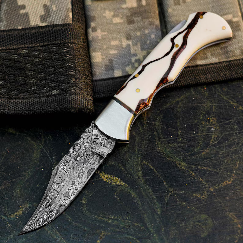 Handmade San Mai Damascus Knife with Resin Handle Arham Cutlery