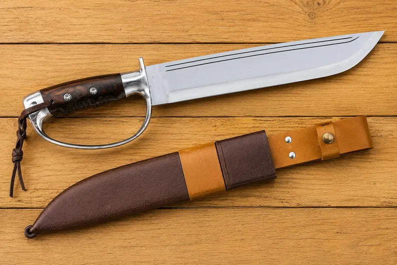 Large D2 Bowie Knife with Rosewood Grip, Steel D-Guard & Sheath Arham Cutlery