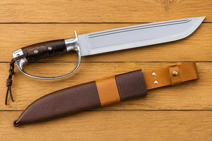 Large D2 Bowie Knife with Rosewood Grip, Steel D-Guard & Sheath Arham Cutlery
