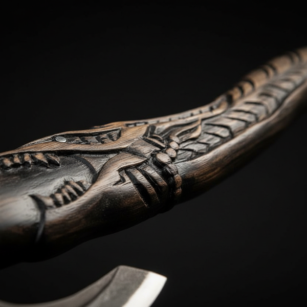 Carved Norse Bearded Axe, 18 Inch Carbon Steel Viking Axe with Leather Sheath Arham Cutlery