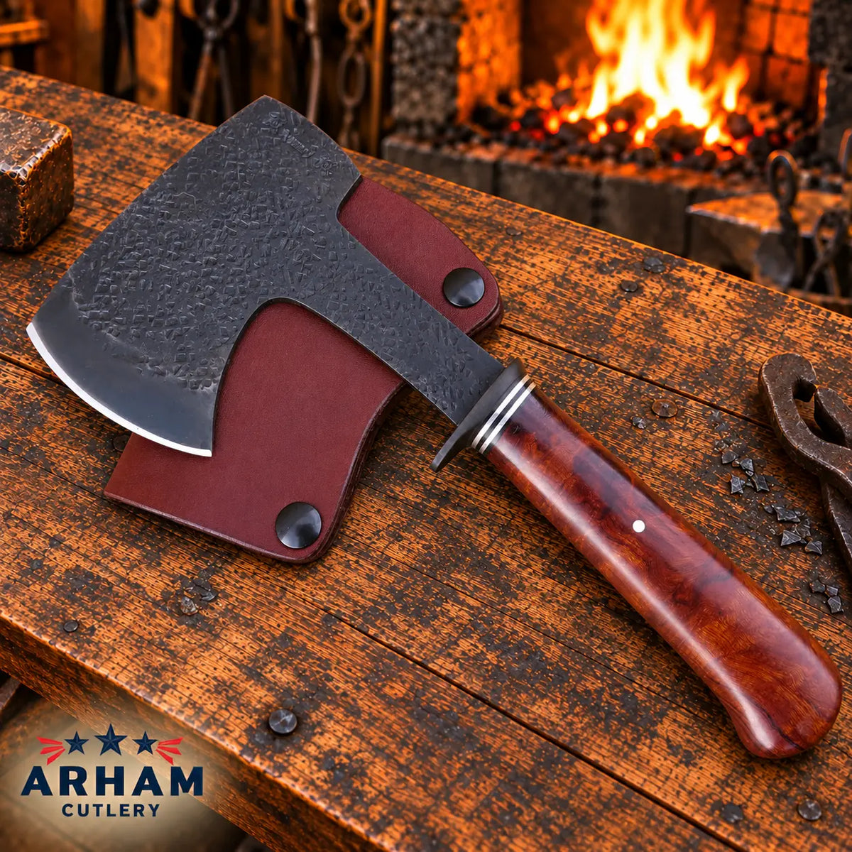 Ironburl Heritage O1 Steel Hatchet – Desert Ironwood Burl Arham Cutlery