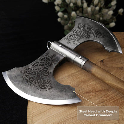 Jotungard Norse Double-Headed Axe – 36" Handmade Viking Battle Axe with Ash Wood Handle Arham Cutlery