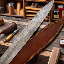 Lade das Bild in den Galerie-Viewer, Kingsguard Damascus Medieval Sword with Full Tang Blade and Leather Sheath – Arham Cutlery
