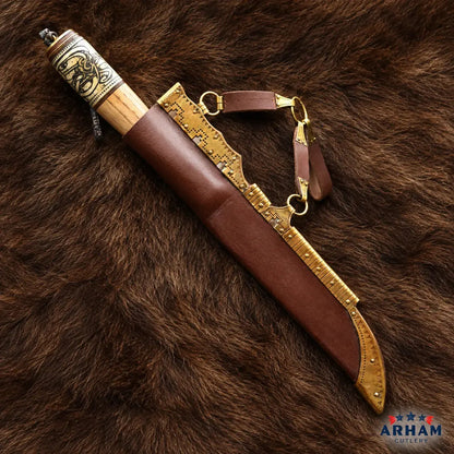 Knotbone Raven Viking Seax Knife – Damascus Steel Wood & Bone Handle Arham Cutlery