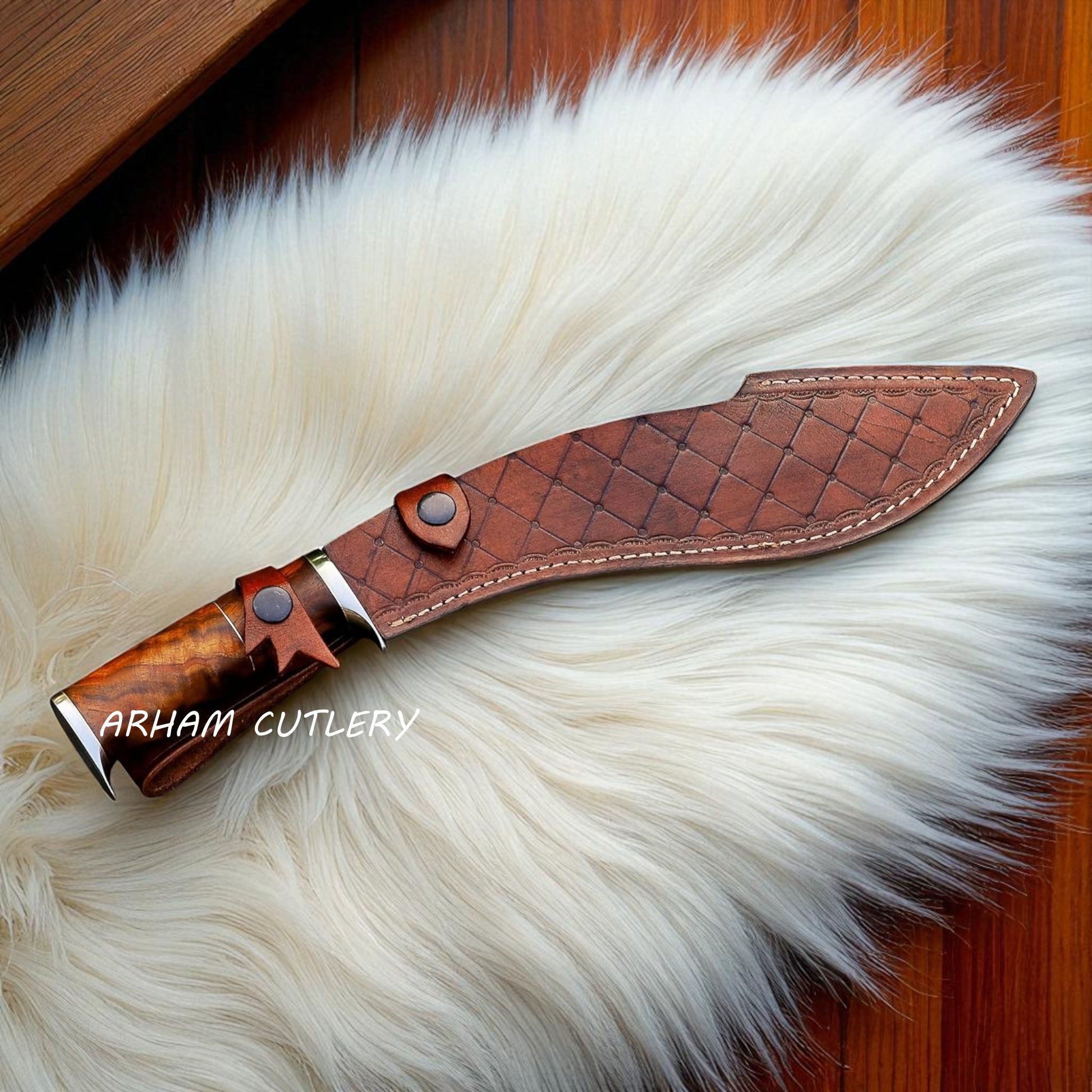 15-inch Handmade Kukri Machete Knife with Leaf Pattern Blade and Rosewood Handle – Arham Cutlery