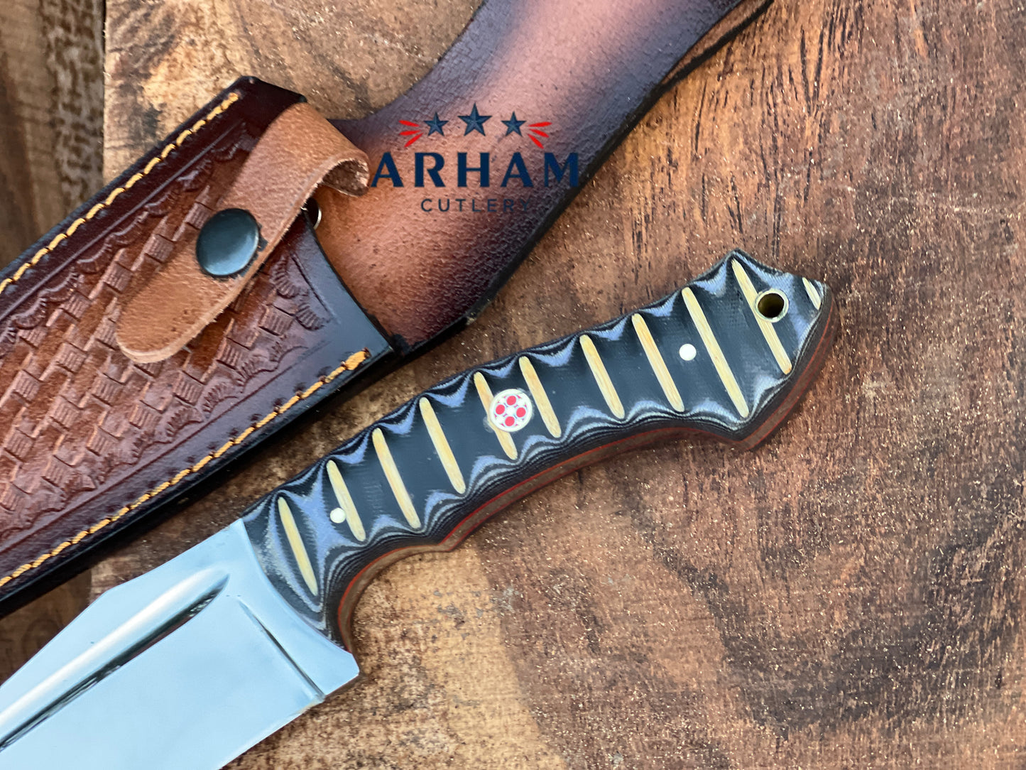 Handmade 11" D2 Steel Hunting Knife – Micarta Handle & Leather Sheath